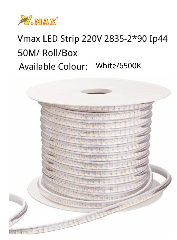 Vmax LED Strip 220V 2835-2*90 IP44,12MM,50M/Roll/Box,White colour /6500K