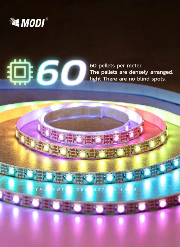 Smart RGB LED strip light with music synchronization and remote
