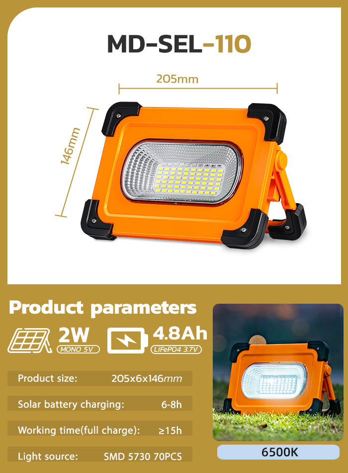 Camping light with solar charging and long battery life