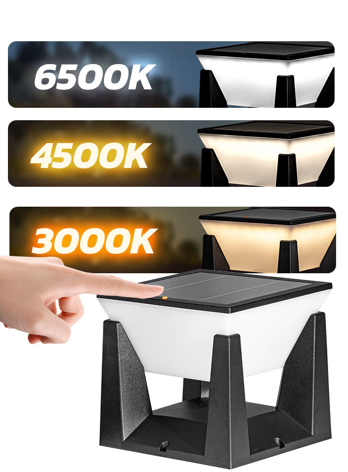 3-Temperature Solar Post Light - Switchable Warm/Natural/Cool White for Outdoor Pillars