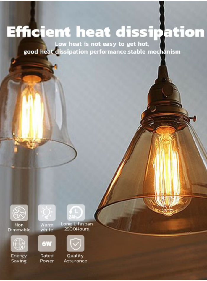 MODI E27 ST64 LED Glass Amber Filament Bulb, 6W,Warm Yellow Colour,(Pack of 5)