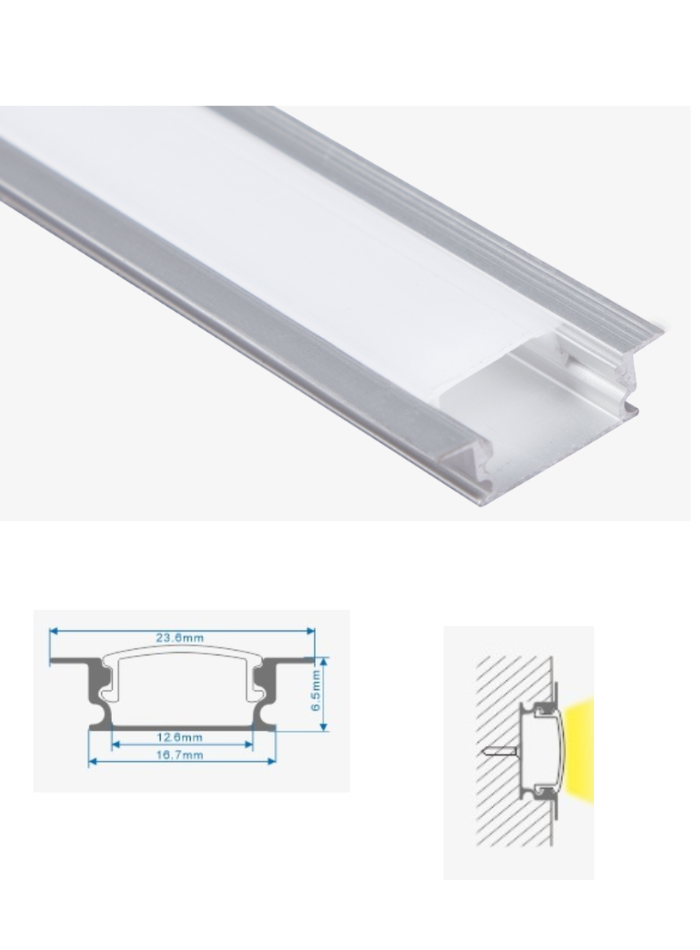Aluminum LED profile for recessed，2M, Size:17MMX7MM