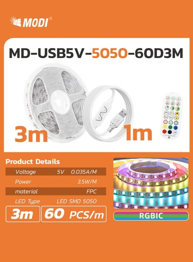 MODI 3M RGBIC Multi Color LED Strip Light USB Connectivity