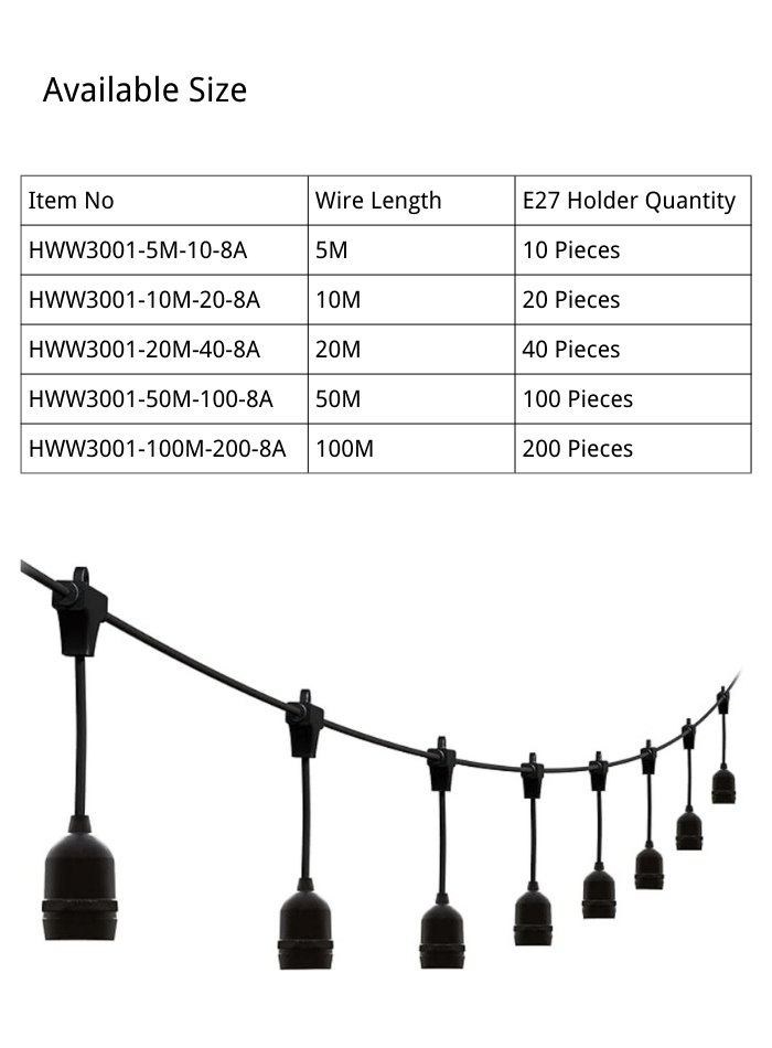 Modi Festoon Light Holders,Wire/String with E27 Holders