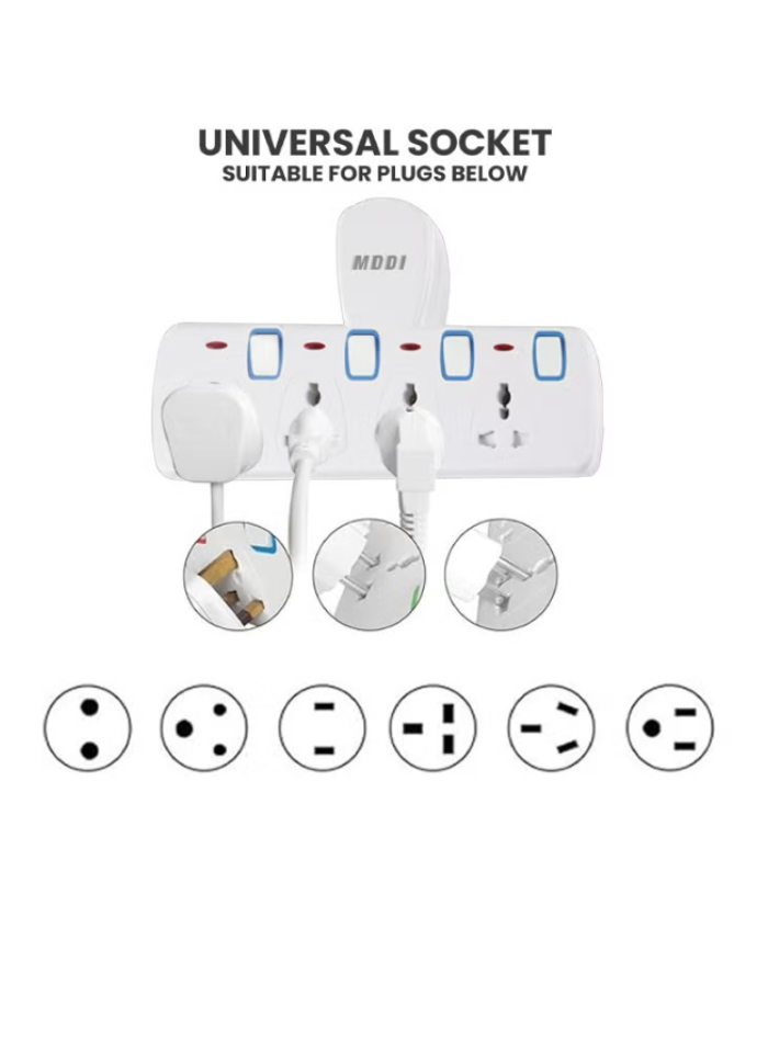 Multi Plug Power Extension Adapter 4 Way Universal Wall Socket UK 3 Pin Socket For Home Office And Kitchen