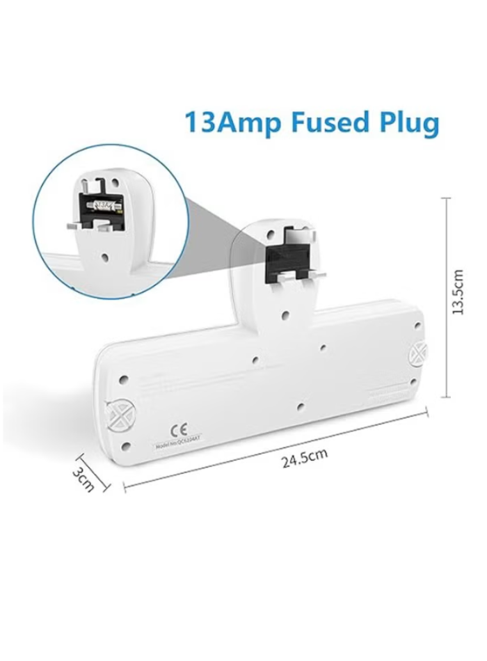 Multi Plug Power Extension Adapter 4 Way Universal Wall Socket UK 3 Pin Socket For Home Office And Kitchen