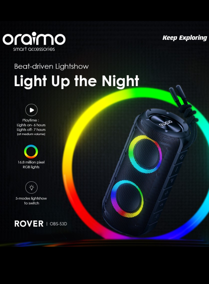 Oraimo, Rover OBS-53D, RGB Portable Wireless Speaker - Black