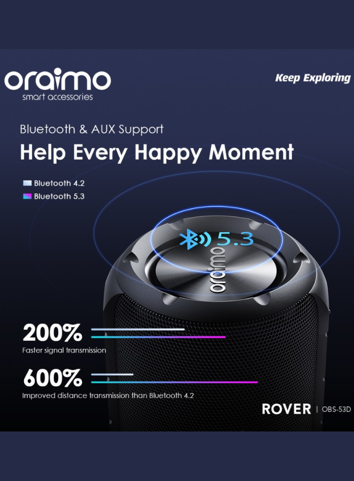 Oraimo, Rover OBS-53D, RGB Portable Wireless Speaker - Black