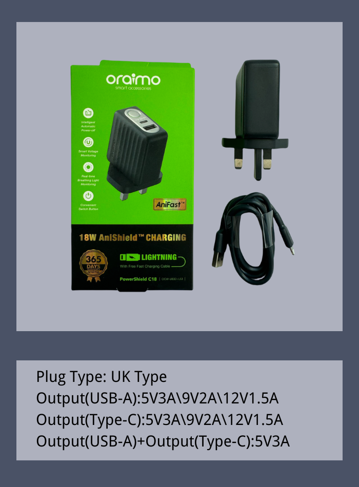 Oraimo Fast Charger PowerShield C18 OCW-U83D+ L53